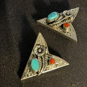 Silver and Turquoise Triangle Collar Clips